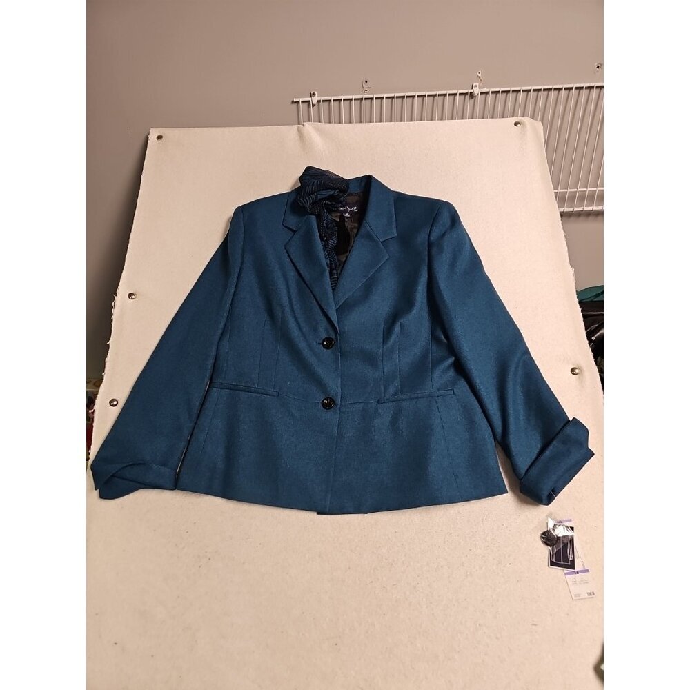 NWT Evan Picone Blazer Suit Jacket Women’s Size 18‎ Two Button Teal W/ Scarf New